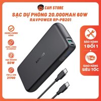 Sạc Dự Phòng RAVPOWER 20.000mAh - Sạc Nhanh 60W, Sạc Đa Thiết Bị LAPTOP, ĐIỆN THOẠI, Pin Li-ion 21700 Siêu Bền
