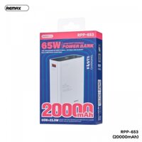 Sạc dự phòng Remax RPP-653 20000mAh 65W sạc được laptop Pin dự phòng sạc nhanh 65W+22.5W (20000mAh)
