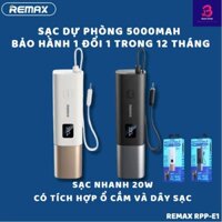 Sạc dự phòng REMAX RPP-E1 5.000mAh / Sạc nhanh 20W tích hợp cáp sạc và chân AC 15W 3 in 1
