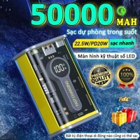 sạc dự phòng trong suốt 50000mah Sạc siêu nhanh 22.5W Màn hình kỹ thuật số LED cục sạc dựng phòng mini,Thích hợp cho sạc