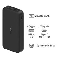 Sạc Dự Phòng /Xiaomi Redmi 20000mAh PB200LZM/Hỗ Trợ Sạc Nhanh/Gấu Mèo Oder