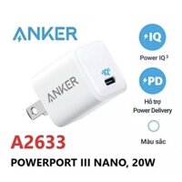 Sạc IQ TyC 20W A2633 Anker Powerport III Nano