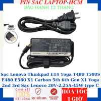 Sạc Lenovo Thinkpad E14 Yoga T480 T580S E480 E580 X1 Carbon 5th 6th Gen X1 Yoga 2nd 3rd Sạc Lenovo 20V-2.25A-45W type C