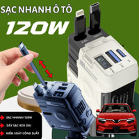 Sạc nhanh ô tô 120W - Củ sạc xe hơi tích hợp 2 dây sạc, hỗ trợ sạc IOS & Android