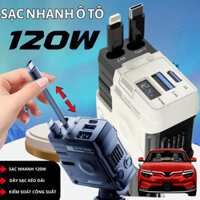 Sạc nhanh ô tô 120W - Củ sạc xe hơi hỗ trợ sạc nhanh PD & QC, tích hợp dây kéo dài