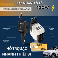 Sạc nhanh ô tô 120W - Củ sạc xe hơi hỗ trợ 4 cổng, sạc nhanh cho điện thoại