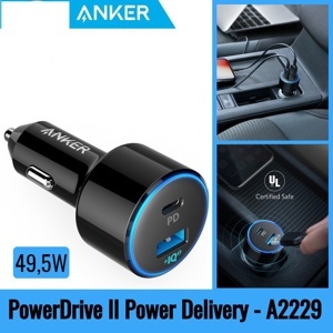 Sạc ô tô Anker PowerDrive II Power Delivery A2229 - 2 cổng, 49.5W