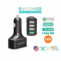 Sạc ô tô RAVPower RP-VC003 4 cổng USB 54W- chính hãng - Củ sạc ô tô - RP-VC003 - Đen LazadaMall