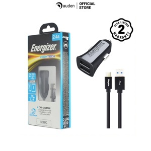 Sạc ôtô 2 cổng Energizer 2.4A DCA2BHC23 + Kèm cáp USB-Type C 2.0
