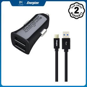 Sạc ôtô 2 cổng Energizer 2.4A DCA2BHC23 + Kèm cáp USB-Type C 2.0