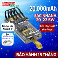 Sạc Pin Dự Phòng Trong Suốt 20000mAh Với Cổng Sạc Nhanh 22.5W tên PD200W Kèm 4 đầu sạc màn hình OLED Hiển thị công suất
