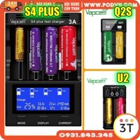 Sạc pin Vapcell S4 PLUS V2 4 khay pin sạc nhanh 12A ( 3A mỗi Slot ) | U2 2 slot pin | Q2S 2 slot pin
