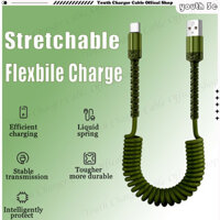 Sạc siêu nhanh 6A Dây linh hoạt bằng kính thiên văn lò xo 1,5M Cáp xe co giãn cho cáp dữ liệu mở rộng lò xo ios / Type C dày chống đứt