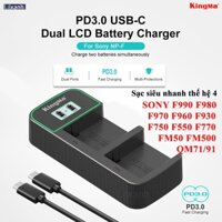 Sạc siêu nhanh cho NP-F970 F960 F950 F970 F550 F570 F750 F770 FM50 QM71 QM91 VW-VBD3 BN-V615U đèn chụp studio máy quay
