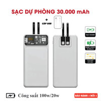 [SẠC SIÊU NHANH] Pịn Sạc Dự Phòng 30000mAh - Sạc Nhanh 100W/20W, Có màn hình LED, Tích Hợp Dây Sạc
