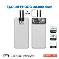 [SẠC SIÊU NHANH] Pịn Sạc Dự Phòng 30000mAh - Sạc Nhanh 100W/20W, Có màn hình LED, Tích Hợp Dây Sạc ,