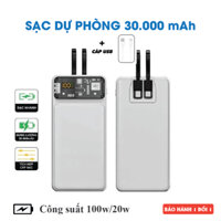 [SẠC SIÊU NHANH] Pịn Sạc Dự Phòng 30000mAh , Sạc Nhanh 100W/20W, Có màn hình LED, Tích Hợp Dây Sạc