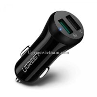 Sạc trên ô tô 2 cổng USB hỗ trợ 2.4A + Quick Charge 3.0 màu đen CD114 Ugreen 40309 30W qc3.0