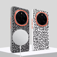 Sạc Từ Tính Hình Học Graffiti Da Dành Cho Huawei Honor Magic 7 Pro Magic7 Rsr Kim Loại Len Lỗ Lớn Vỏ Điện Thoại Thông Minh