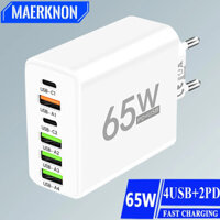 Sạc USB C 65W Loại C PD Sạc Nhanh Muti 6 Cổng Điện Thoại Di Động Treo Tường Cho iPhone 15 Pro Xiaomi Huawei Samsung