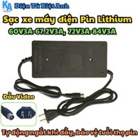 Sạc xe máy điện Pin Lithium đầu Video 60V3A-67.2V3A, 72V3A-84V3A. MSP: 60V3A (67.2V), 72V3A (84V)
