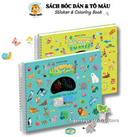 Sách dán hình tích hợp tập tô màu cho bé theo chủ đề, giấy dày dặn cao cấp, nhiều sticker kèm bút chì màu TIGERTOYS