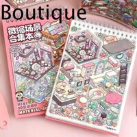 Sách Nhãn Dán Phong Cảnh, Bộ Sưu Tập Cảnh Thu Nhỏ Hoạt Hình Túi Cabin Cảnh Dán, DIY PET 20in1 Siêu Thị Lều Phòng Ngủ Miếng Dán Trang Trí Cho Trẻ Em