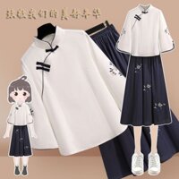 [sado] Plus size Trang Phục Sườn Xám Cách Tân Hán Phục Trung Hoa Cổ Điển Bằng Vải Lanh cotton chorus