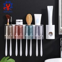 Sadyuele Bộ giá đỡ bàn chải đánh răng treo tường không đục lỗ Bộ kệ cốc xốp đa chức năng