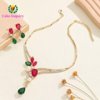 Sahrai Bộ Trang Sức Kim Cương Giả Nhiều Màu Sắc, Bông Tai Sang Trọng, Cô Dâu Tinh Tế Tuyệt Đẹp Vòng Cổ Đá Quý Nữ