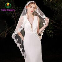 Sahrai Tấm che mặt cô dâu màu trắng, Khăn che đầu một lớp Châu Âu, Ren cổ điển Gạc cô dâu vải tuyn che mặt cô dâu