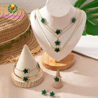 Sahrai Vòng cổ hoa năm lá, Bộ trang sức vòng tay bông tai tối giản sang trọng, Bộ trang sức chuỗi dài lãng mạn chống thấm nước thanh lịch dành cho nữ
