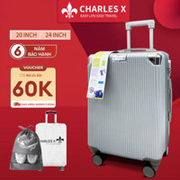 Sài Gòn hỏa tốc Vali kéo dẻo dẻo Vali kéo Vali du lich Sọc Đứng Size 24 inch Chống Vỡ Chống Nước Siêu Bền