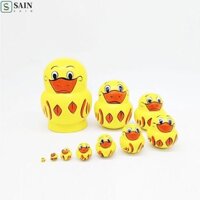Sain Làm Tổ Búp Bê, Đồ Chơi Búp Bê Matryoshka Bằng Gỗ 10 Lớp, Trang Trí Nhà Họa Tiết Động Vật Hoạt Hình Vịt Vàng Xếp Chồng Búp Bê Trang Trí Thủ Công