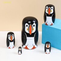 Sainty 5 Cái / bộ Búp Bê Làm Tổ Nga, Đồ Chơi Sơn Tay Chim Cánh Cụt Gỗ Đồ Chơi Matryoshka, Đồ Trang Trí Bộ Sưu Tập Thủ Công Handmade Xếp Chồng Búp Bê Phòng Ngủ Gia Đình