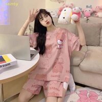 Sainty Kitty Bộ Đồ Ngủ Người Lớn, Quần Pyjama Mèo Kitty Màu Hồng Thoải Mái, Giải Trí Thường Ngày Y2K Quần Áo Nữ Kitty Pyjama Bộ Mùa Hè Xuân