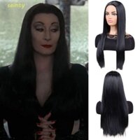 Sainty Mortia Addams Tóc Giả, Mẹ Đen Addams Gia Đình Cosplay Tóc Giả, Trang Phục Hóa Trang Tổng Hợp Tóc Halloween Tóc Thẳng Dài Tiệc Ngày Lễ