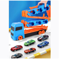 SALE 10% Xe tải đồ chơi 2 tầng kèm 6 xe đua nhỏ có đường ray xe dài 1m65 có thể gấp gọn cho bé