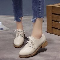 sale 12-12 Giày tây mũi tròn thắt dây phong cách Retro cho nữ