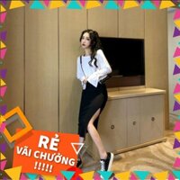 Sale 168B1 Set áo thun lệch vai và chân váy voan xẻ tà Sale