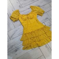 [SALE 350K CÒN 290K] ĐẦM VOAN CỔ VUÔNG 3 TẦNG BÈO TAY PHỒNG HỒNG CHẤM BI + VÀNG CHẤM BI (9197)