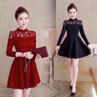 SALE 50% Đầm xoè tay dài phối ren cổ