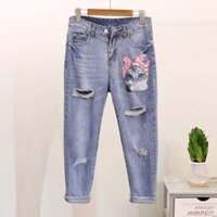 [Sale 50%] Quần Jean Quảng Châu, quần Baggy họa tiết mèo [Hàng có sẵn]
