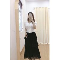 [sale] Ảnh thật chân váy tầng 4 tầng Màu đen tiểu thư