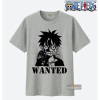 SALE- Áo Thun In Hình Luffy Wanted One Piece Màu Xám Vải Thái S084 - mẫu áo HOT