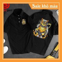 SALE- Áo Thun Nam Có Cổ MH112 Polo Đen Cú Mèo Máy Vàng Ngực Trái Sau Lưng [40kg-110kg]