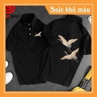 SALE- Áo Thun Nam Có Cổ  MH209 Polo Đen 2 Con Hạc Vàng Xanh Sau Lưng 1 Hạc Ngực trái [40kg-110kg]