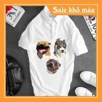 SALE- Áo Thun Nam Có Cổ MH218 Polo Trắng Đầu 3 Con Chó Trước Ngực [40kg-110kg]