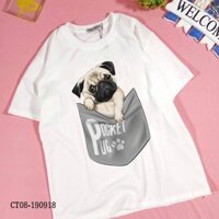 SALE- ÁO THUN NAM NỮ CHÓ MẶT XỆ PUG DOG TRONG TÚI DỄ THƯƠNG CRAZYTEE - mẫu áo HOT