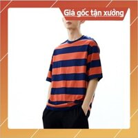 SALE Áo thun Stee SỌC NGANG CAM MIX XANH ĐEN - Giá sỉ Unisex